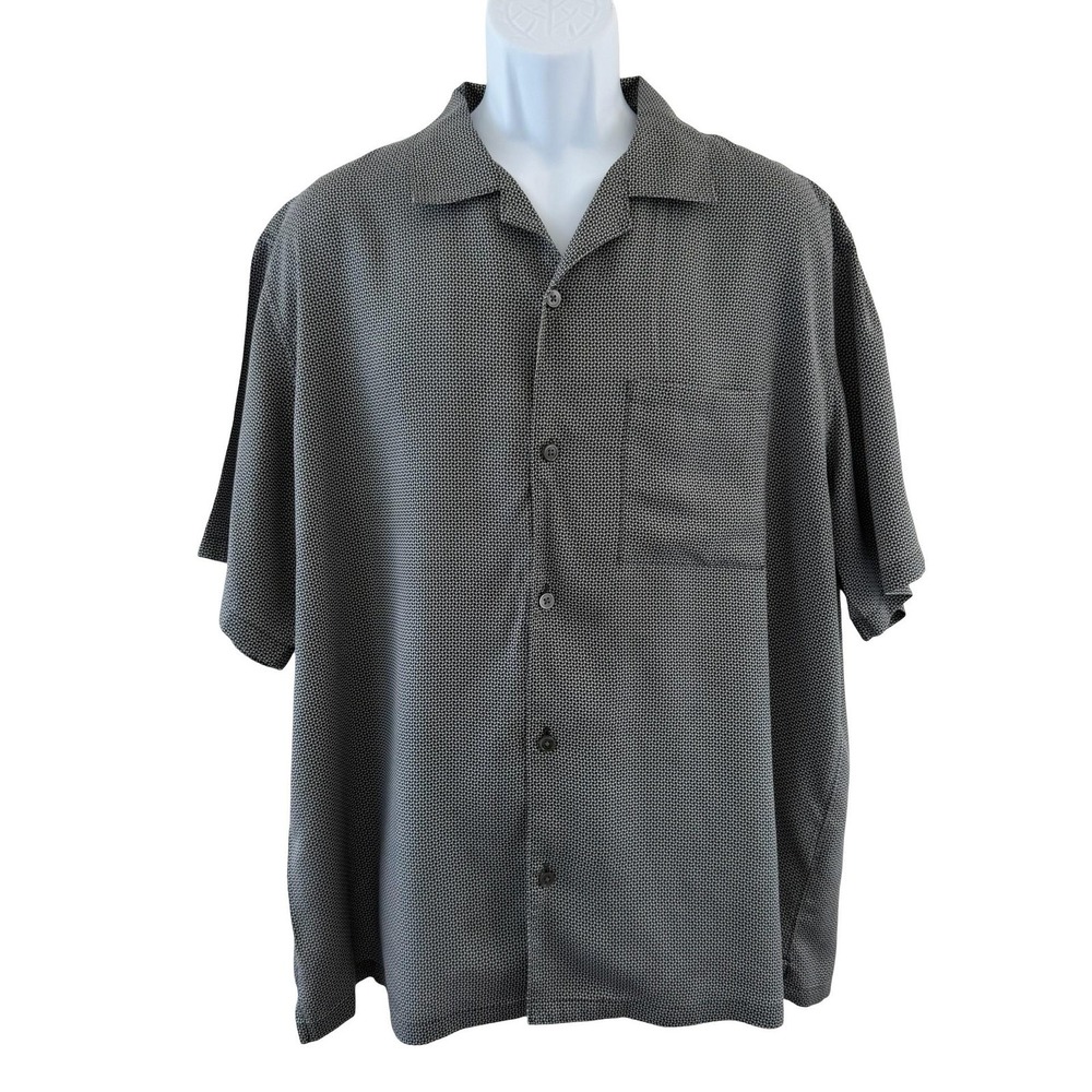 Theory Shirt Mens XXL Gray Polka Dot Lyocell Noll Short Sleeve Button Up Casual